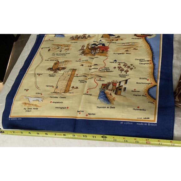 Vintage Clive Mayor Yorkshire Made in Britain Tea Towel Blue Souvenir Map Cotton - Picture 8 of 8